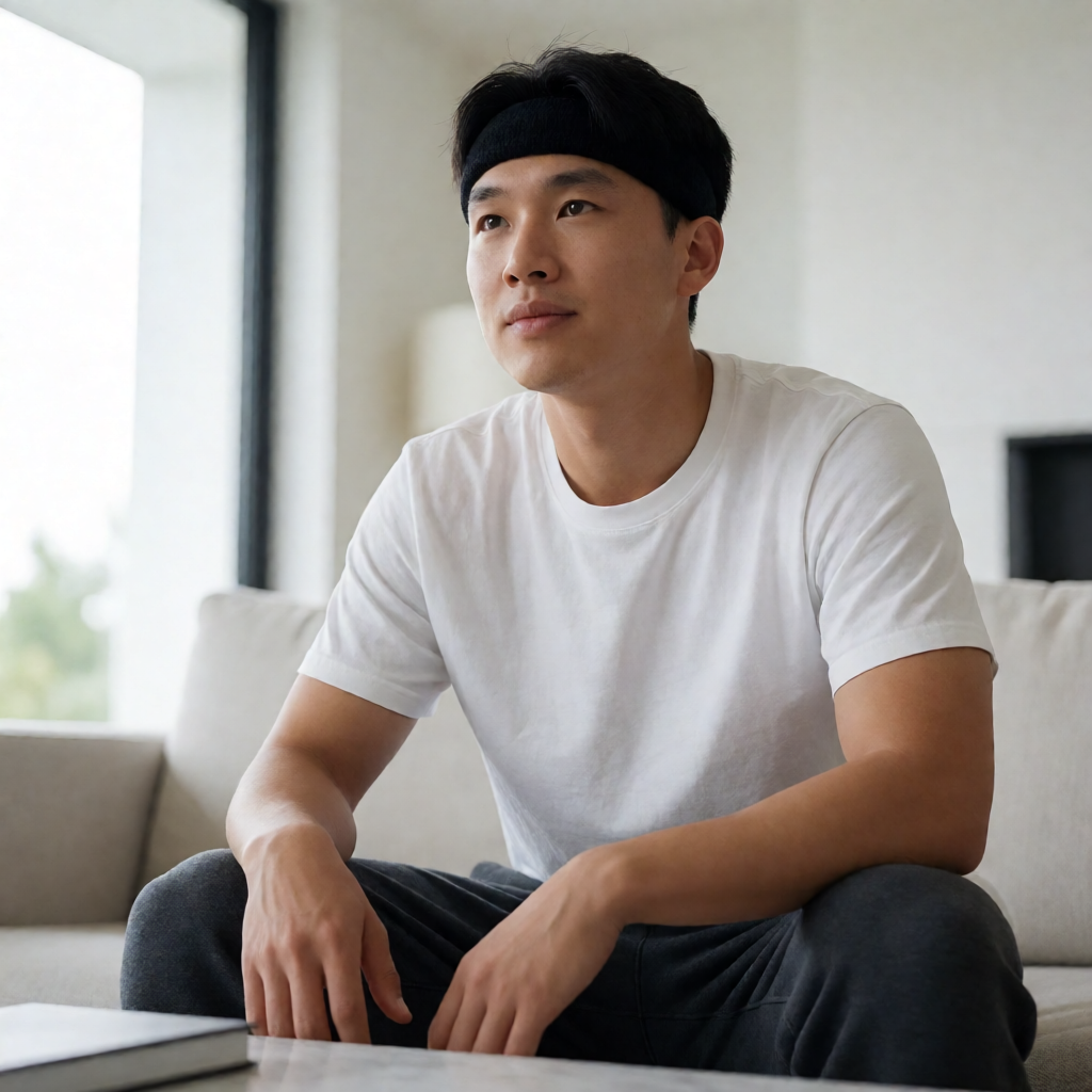 篮球运动爱好者头像，佩戴运动头带